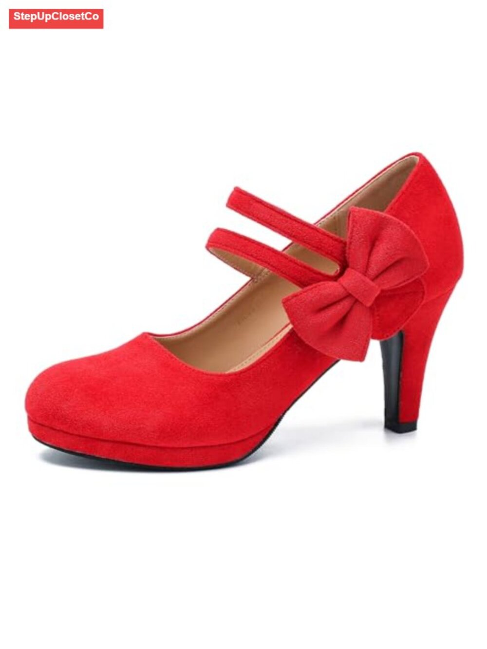 Women's Mary Jane Bow Heels Pumps Round Toe Kitten Heel Double Ankle Strap